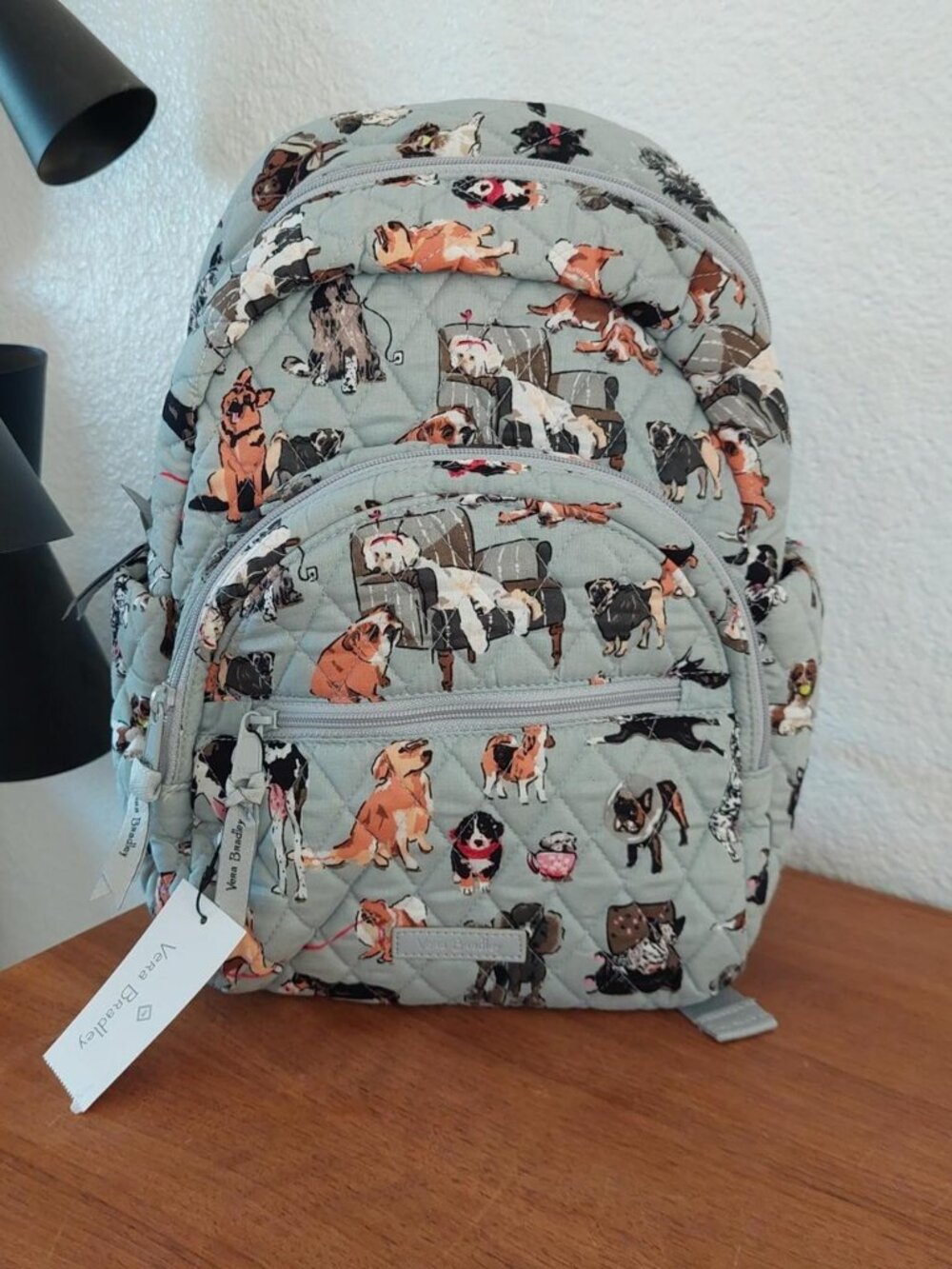 Vera Bradley "Dog Show" Essential Compact Backpack - NWT Sage Gray Quilted Cotto